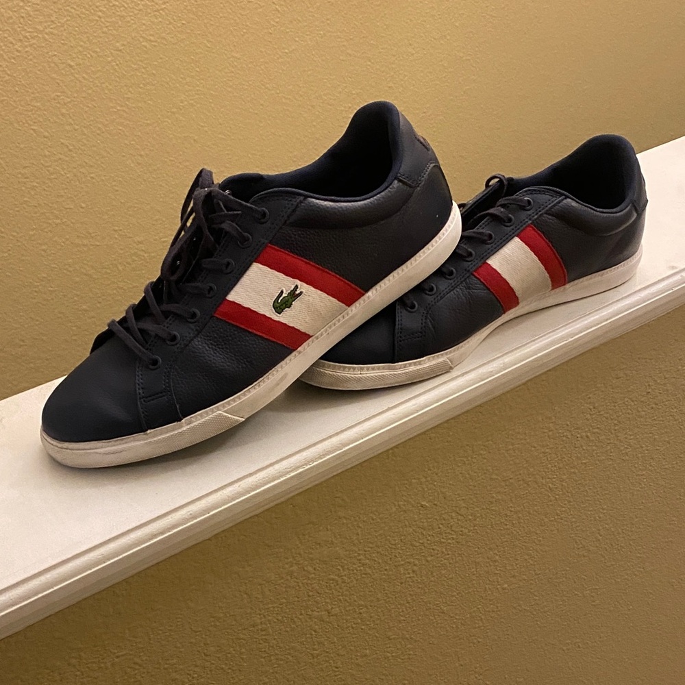 Lacoste Men's Black Sneakers with Red and White Accents